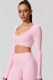 The Nestle Long Sleeve Crop Top Straight Leg Pants 2-Piece Set