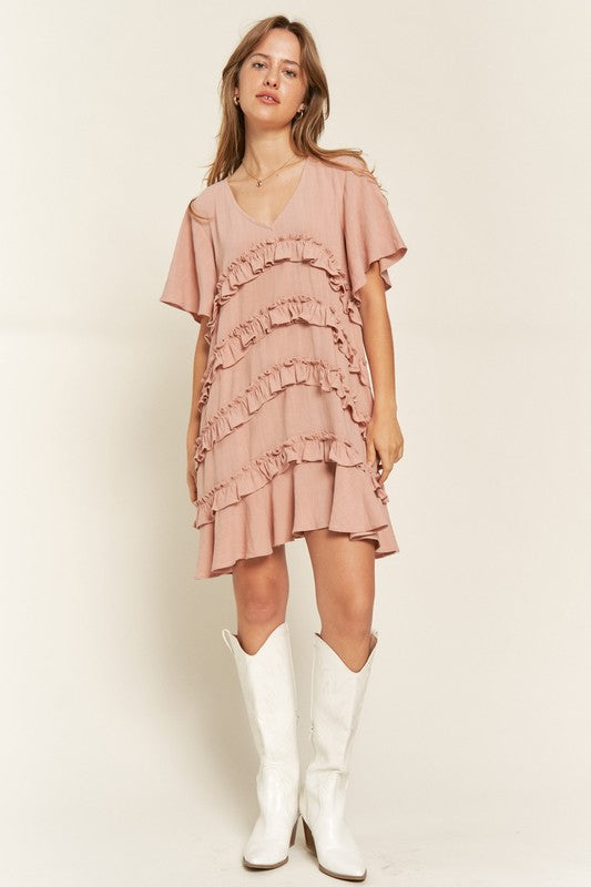 TIERED RUFFLE MINI DRESS - Pikemla