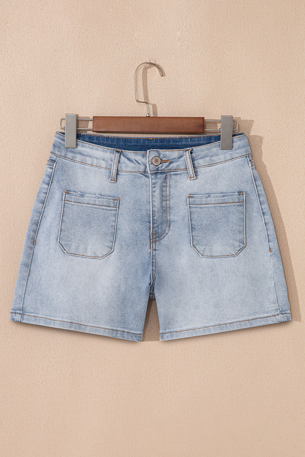 Beau Blue Light Wash High Rise Denim Shorts - Pikemla