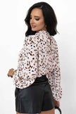 Leopard Lantern Sleeve Pleated Blouse