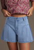 Dusk Blue Pleated Patchwork Wide Leg Lightweight Denim Shorts - Pikemla