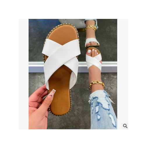 Women's Flat Sandals Retro Style Wide Strap Open Toe