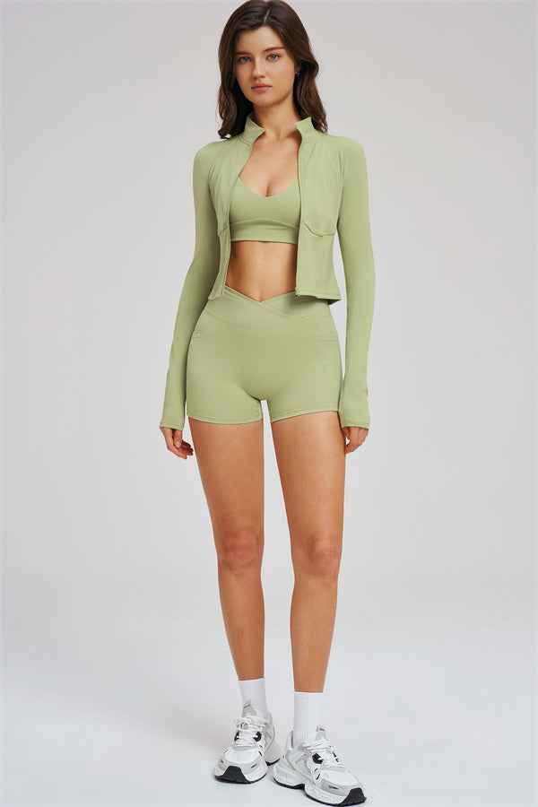 The Sizzle Zip Jacket Sports Bra Shorts 3-Piece Set