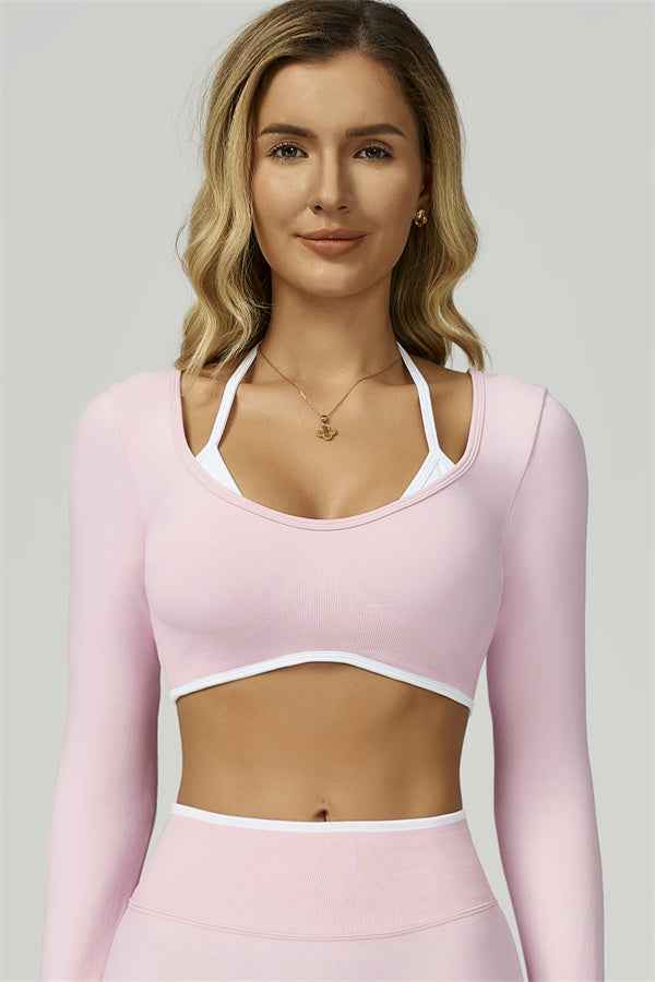 The Prime Line Long Sleeve Crop Top Shorts 2-Piece Set