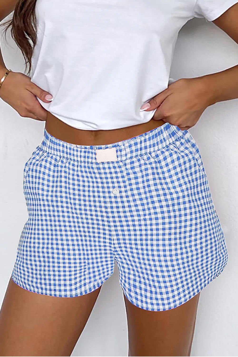 Black Gingham Printed High Waist Shorts - Pikemla