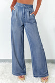 Dusk Blue Acid Wash Wide Leg High Waist Jeans - Pikemla