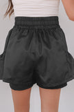 Black Elastic High Waist Pocketed Casual Shorts - Pikemla