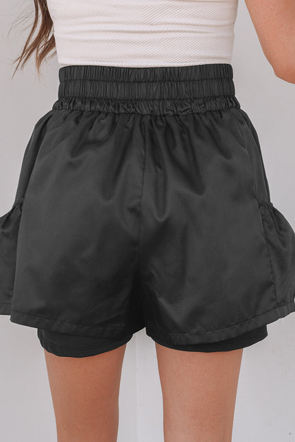 Black Elastic High Waist Pocketed Casual Shorts - Pikemla