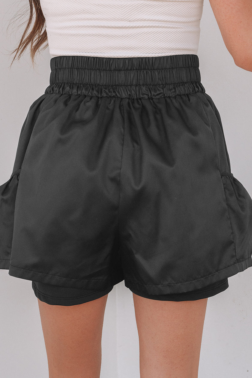 Black Elastic High Waist Pocketed Casual Shorts - Pikemla