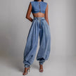 High Waist Zipper Denim Loose Harem Pants