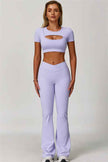 The Lavish Cut-out Crop Top Flared Leggings 2-Piece Set