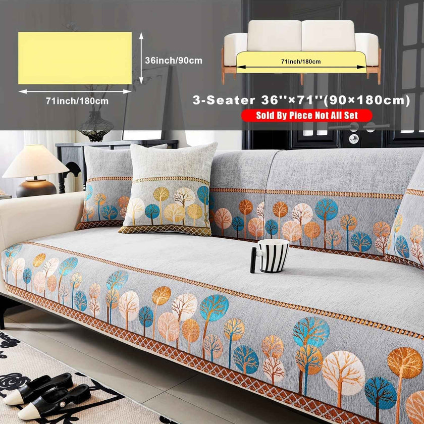 Pet Proof Couch Cover - Boho Chenille Sofa Cover with Tree Embroidery