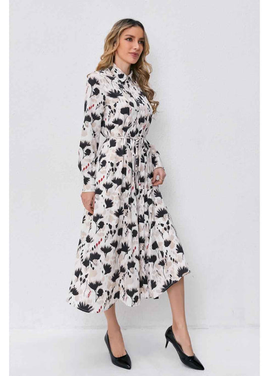 Modest Floral Midi Dress with Light Front Tie
