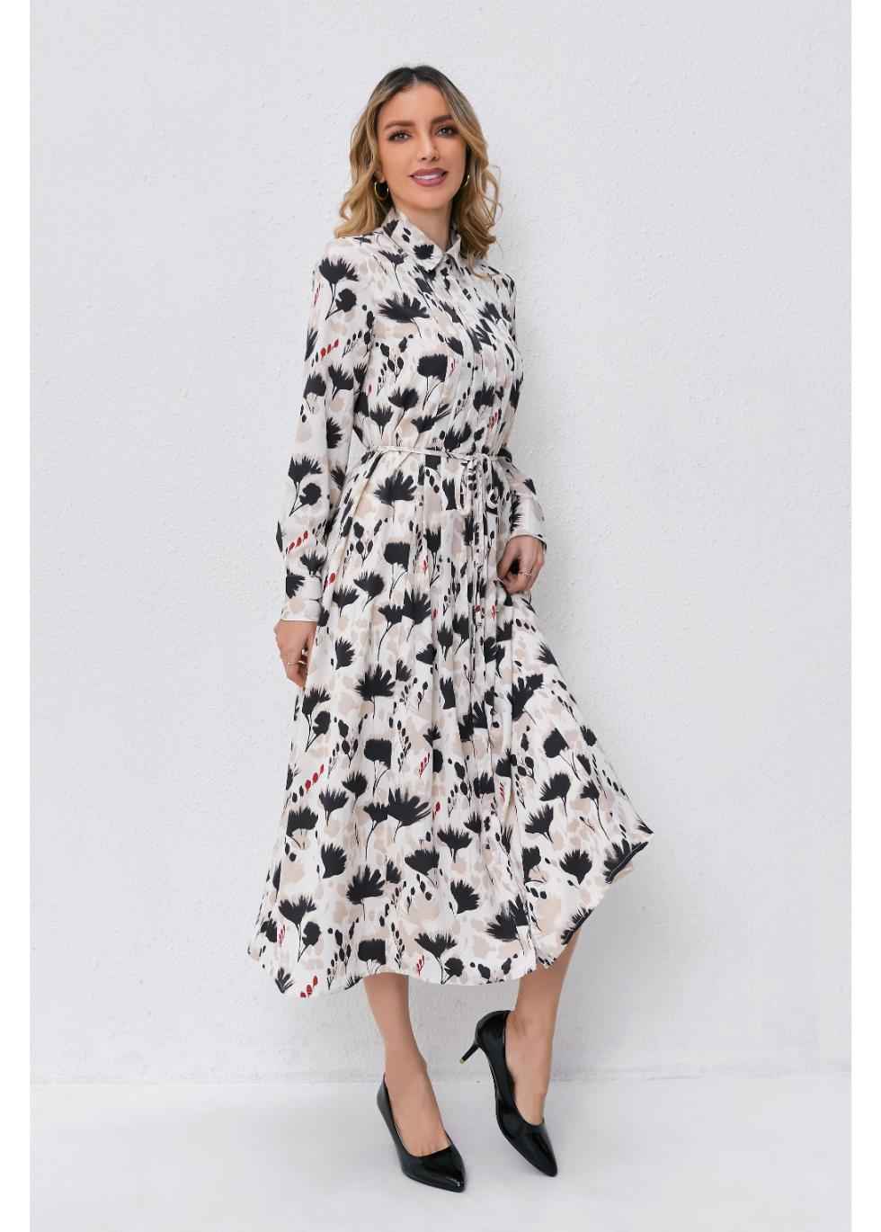 Modest Floral Midi Dress with Light Front Tie