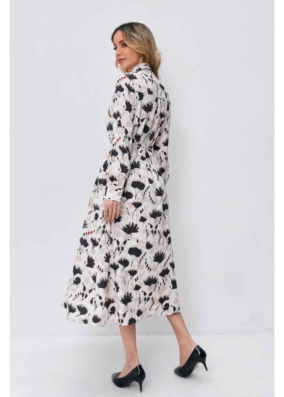 Modest Floral Midi Dress with Light Front Tie