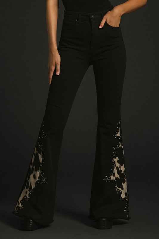 Wild West Studded Cowhide Bell Bottoms