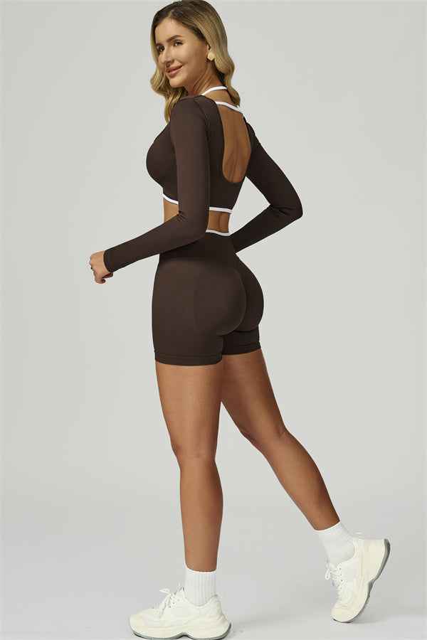 The Prime Line Long Sleeve Crop Top Shorts 2-Piece Set