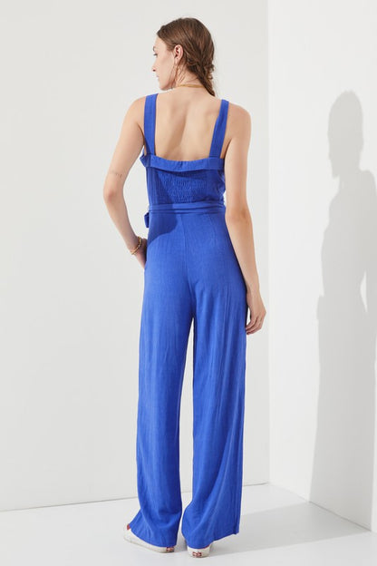 SLEEVELESS ADJUSTABLE STRAP BUTTON JUMPSUIT -Plus Sized - Pikemla