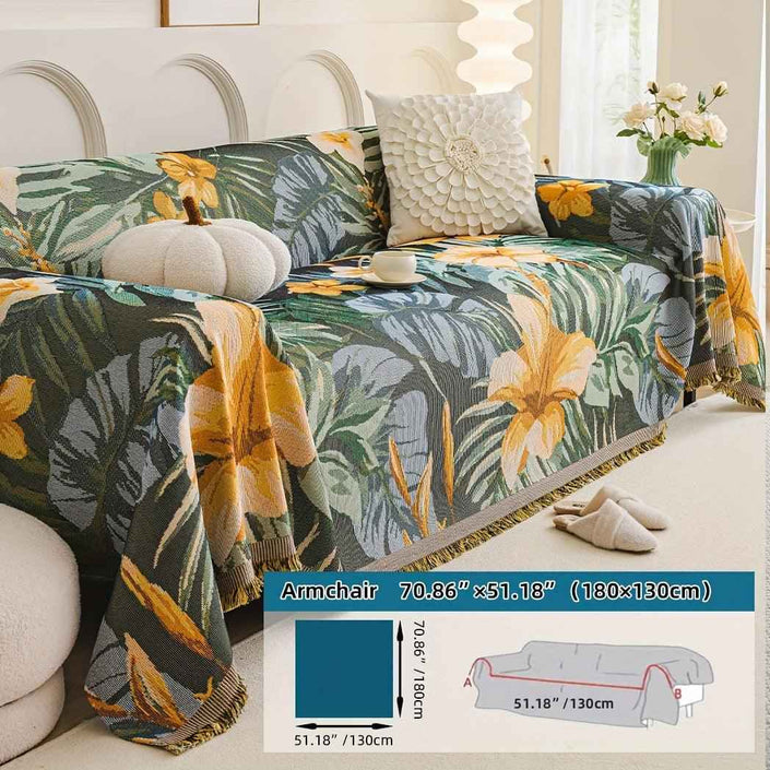 Boho Chic Double-sided Chenille Sofa Cover with Tassels - All-Season