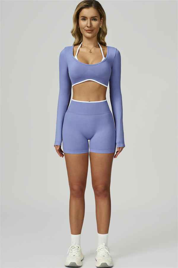 The Prime Line Long Sleeve Crop Top Shorts 2-Piece Set