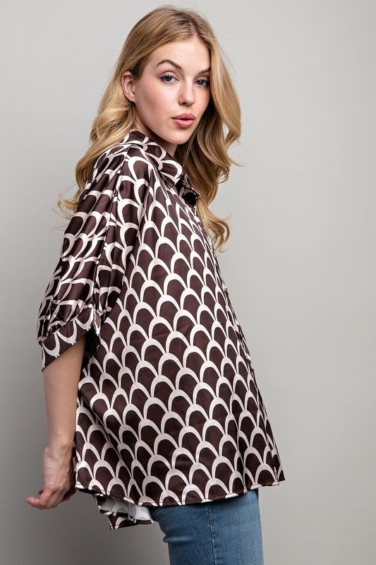 LIGHT SATIN PRINT BUTTON DOWN SHIRT - Pikemla