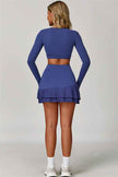 The Lavish Long Sleeve Cut-out Crop Top Tennis Skirt 2-Piece Set