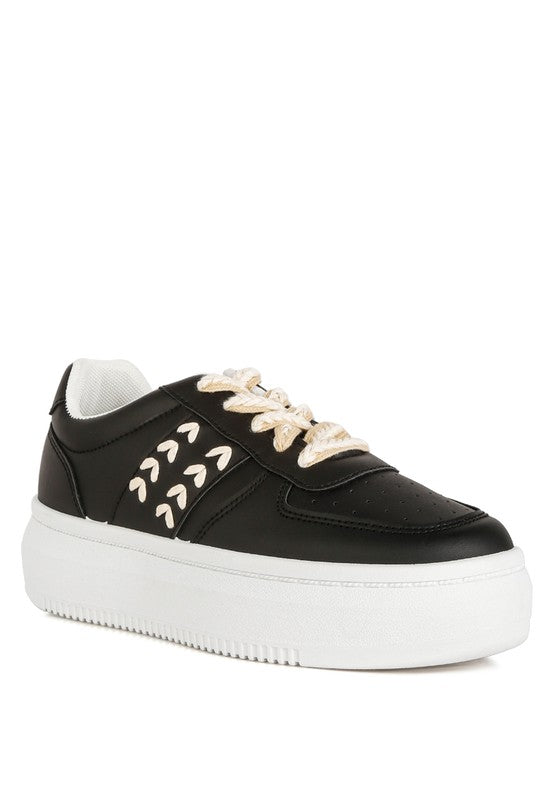 Monigue Faux Leather Cross Stitch Detail Sneakers - Pikemla