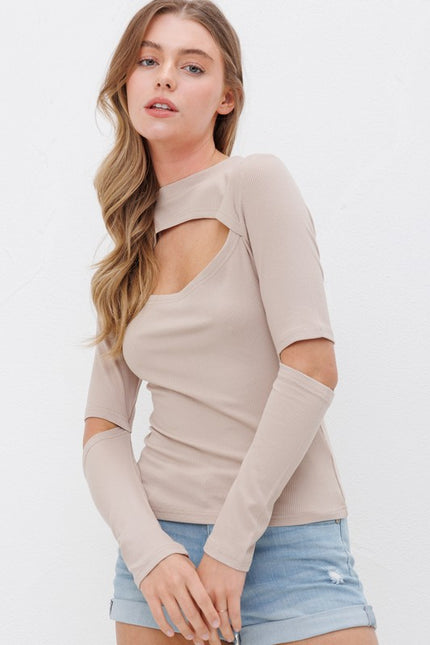 Ribbed Fitted Cutout Top - Pikemla