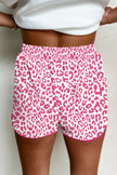 White Leopard Elastic Waist Lace up Contrast Trim Casual Shorts - Pikemla