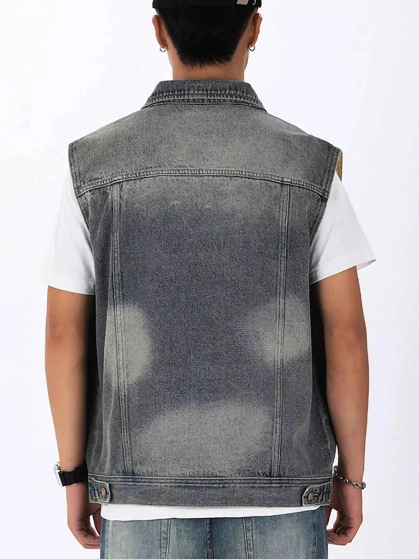Men's Plus Size Vintage Washed Sleeveless Denim Vest