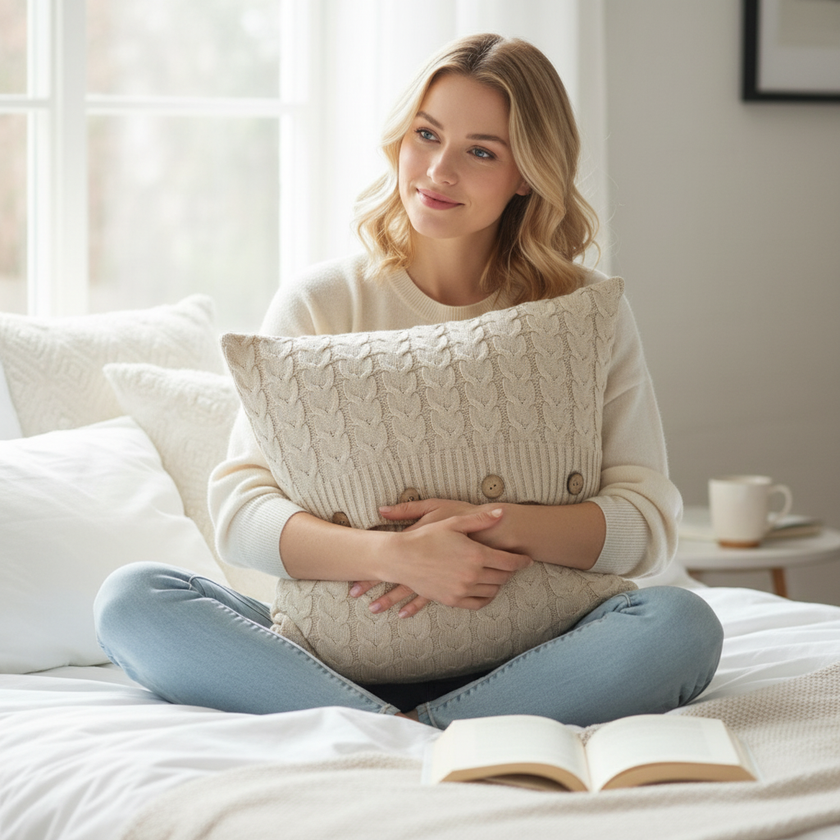 Cable knit throw pillow cover with 3 buttons closure, cover only size 18