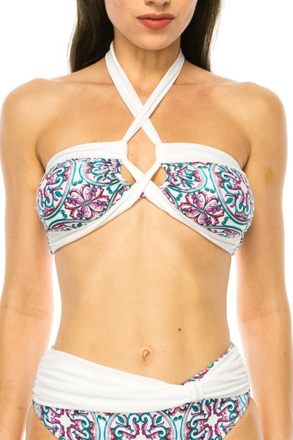 Tropical Print Halter Bikini Set - Pikemla