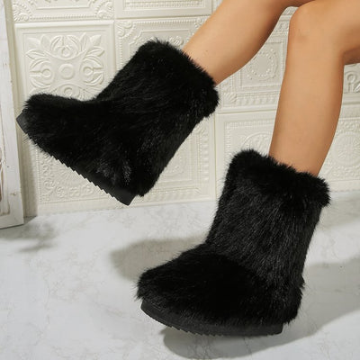 Long Plush Snow Boots Winter Warm Mid-tube Furry Cotton Shoes For Women Short Boot