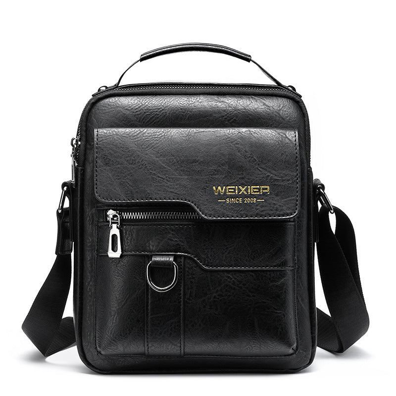 Popular Men's Messenger Bag One Shoulder Retro Business Backpack PU Leather Flaps Crossbody Bags Business Flap Male Solid Travel Bag