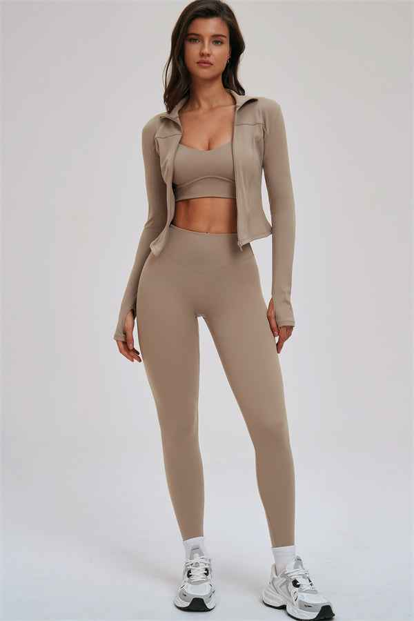 The Kinetic Zip Jacket Cross Back Sports Bra Leggings 3-Piece Set