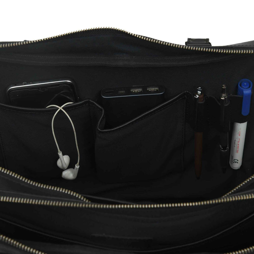 Dixon Black Buffalo Leather Laptop Briefcase
