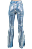 Metallic Bell Bottom Jean in Blue - Inseam 32\