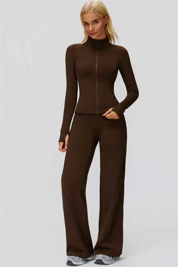 The FemmeFit Zip Jacket Straight Leg Pants 2-Piece Set