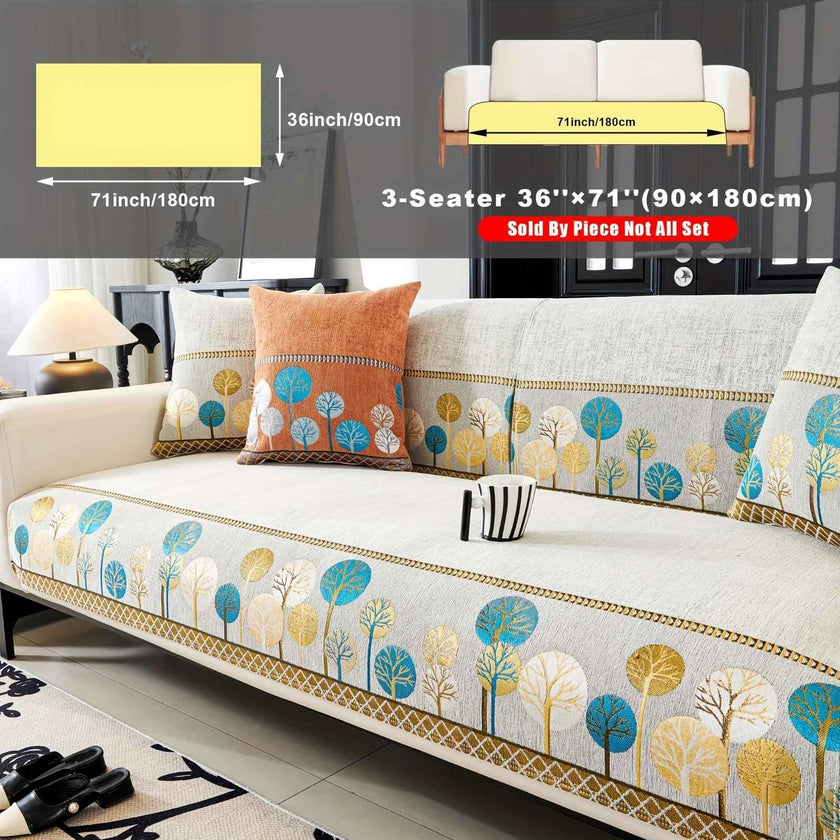 Pet Proof Couch Cover - Boho Chenille Sofa Cover with Tree Embroidery