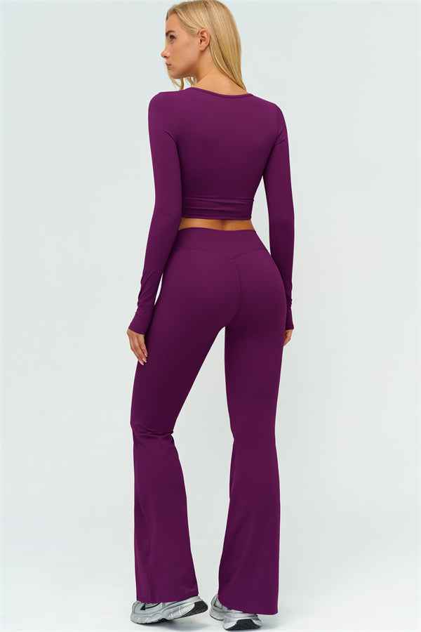 The Lushness Long Sleeve Crop Top Flared Leggings 2-Piece Set