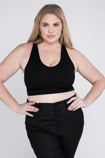 Ribbed Cropped Racerback Tank Top -Plus Sized - Pikemla