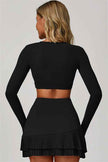 The Lavish Long Sleeve Cut-out Crop Top Tennis Skirt 2-Piece Set