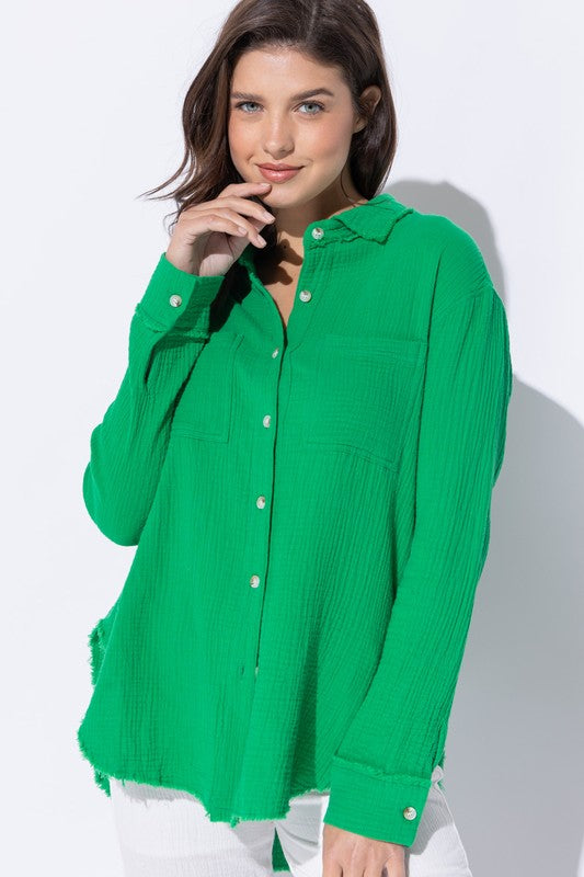 Sabrina Rough Edge Button Down Shirt - Pikemla