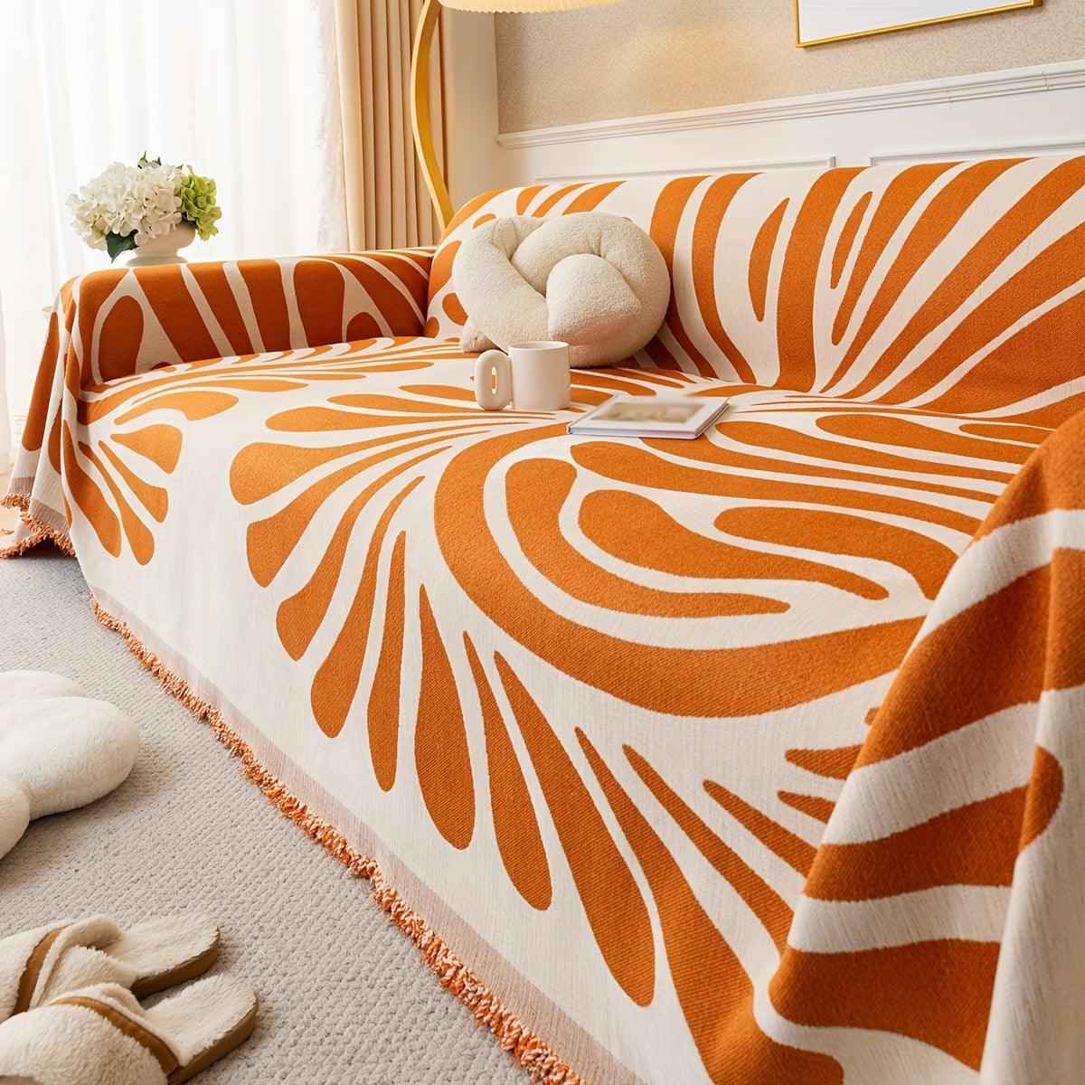 Versatile Chenille Sofa Cover - Pet-Friendly, Orange Dog Couch Cover