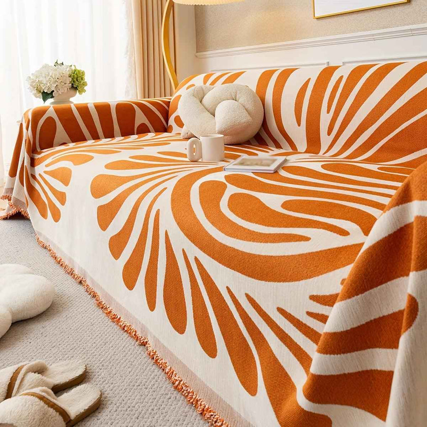 Versatile Chenille Sofa Cover - Pet-Friendly, Orange Dog Couch Cover