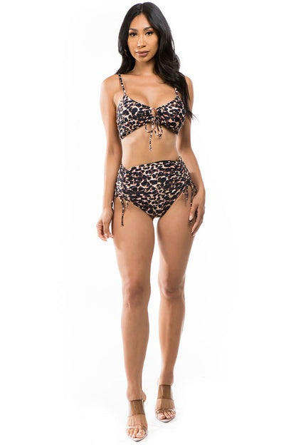 Drawstring Leopard Printed Bikini Set - Pikemla