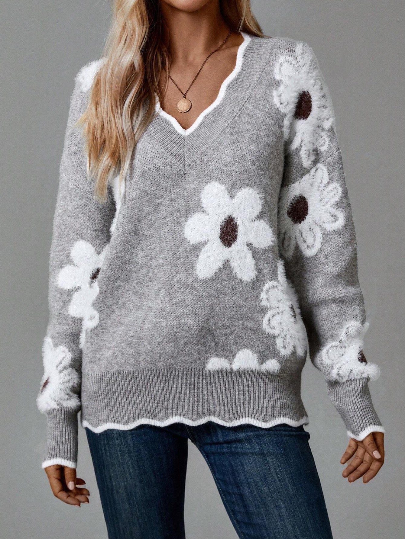 Pullover Knitting Lace Collar Brocade Sweater