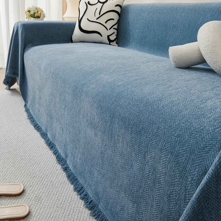 Update Sofa with Organic Couch Cover| Herringbone Chenille Tassels