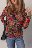 Floral Mesh Lettuce Trim Long Sleeve Top