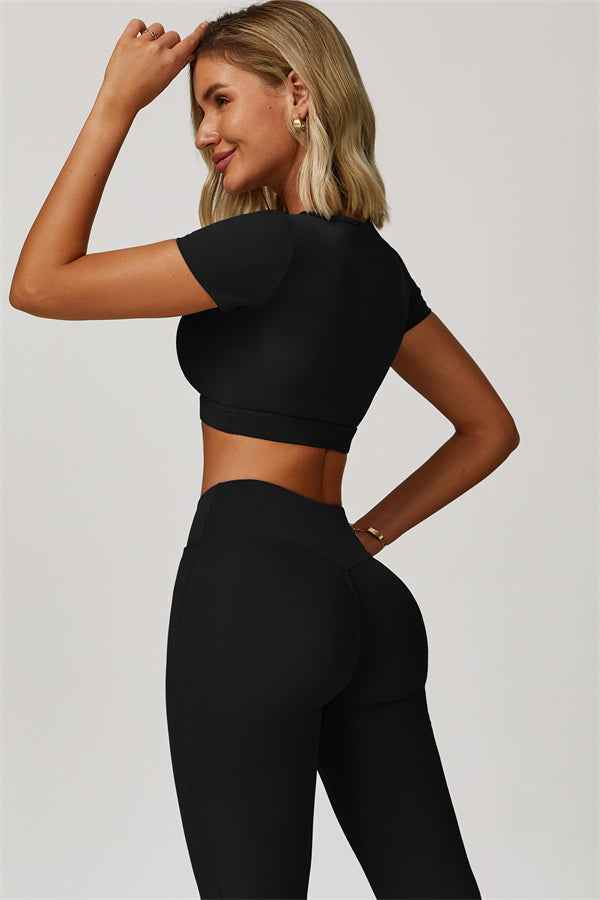 The Lavish Cut-out Crop Top Flared Leggings 2-Piece Set
